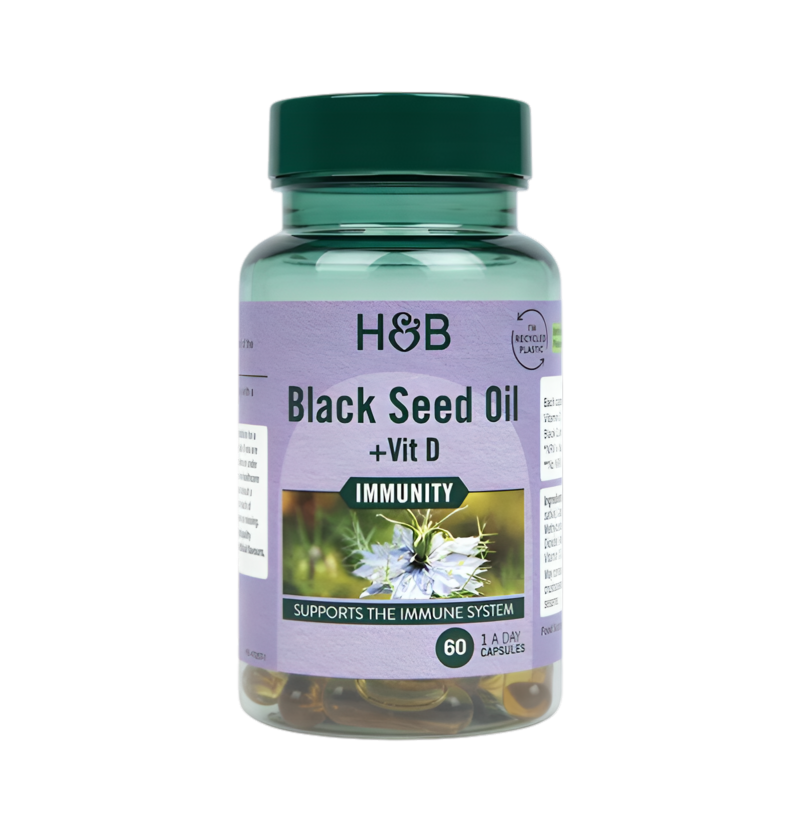 Holland & Barrett Black Seed Oil + Vit D 60 Kapslar