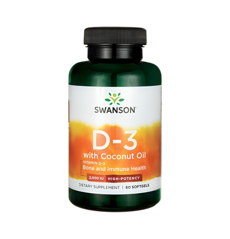 Swanson Vitamin D-3 with Coconut Oil 2000IU 60 Mjuka gelkapslar