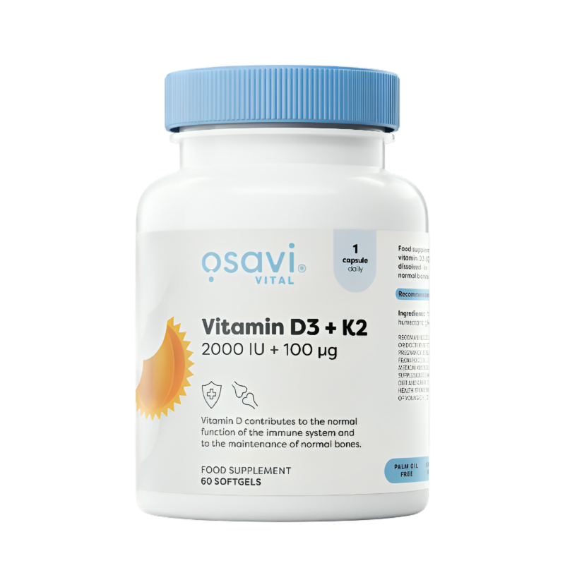 Osavi Vitamin D3 + K2 2000IU + 100µg 60 Mjuka Gelkapslar