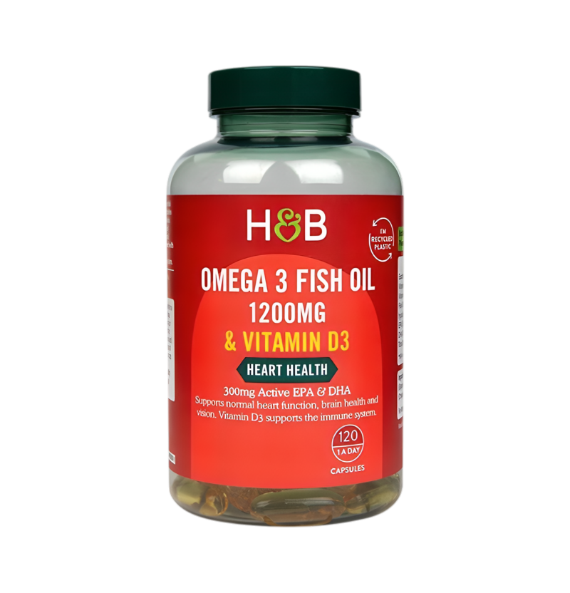 Holland & Barrett Omega 3 Fish Oil 1200mg & Vitamin D3 120 Kapslar