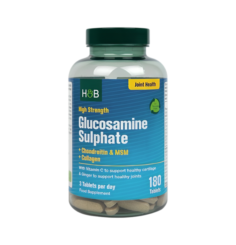 Holland & Barrett Hög styrka Glucosamine Sulphate + Chondroitin & MSM + Collagen 180 Tabletter