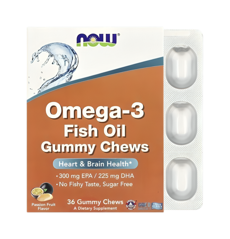 NOW Foods Omega-3 Fish Oil Gummy Chews, Passion Fruit 36 Tuggtabletter